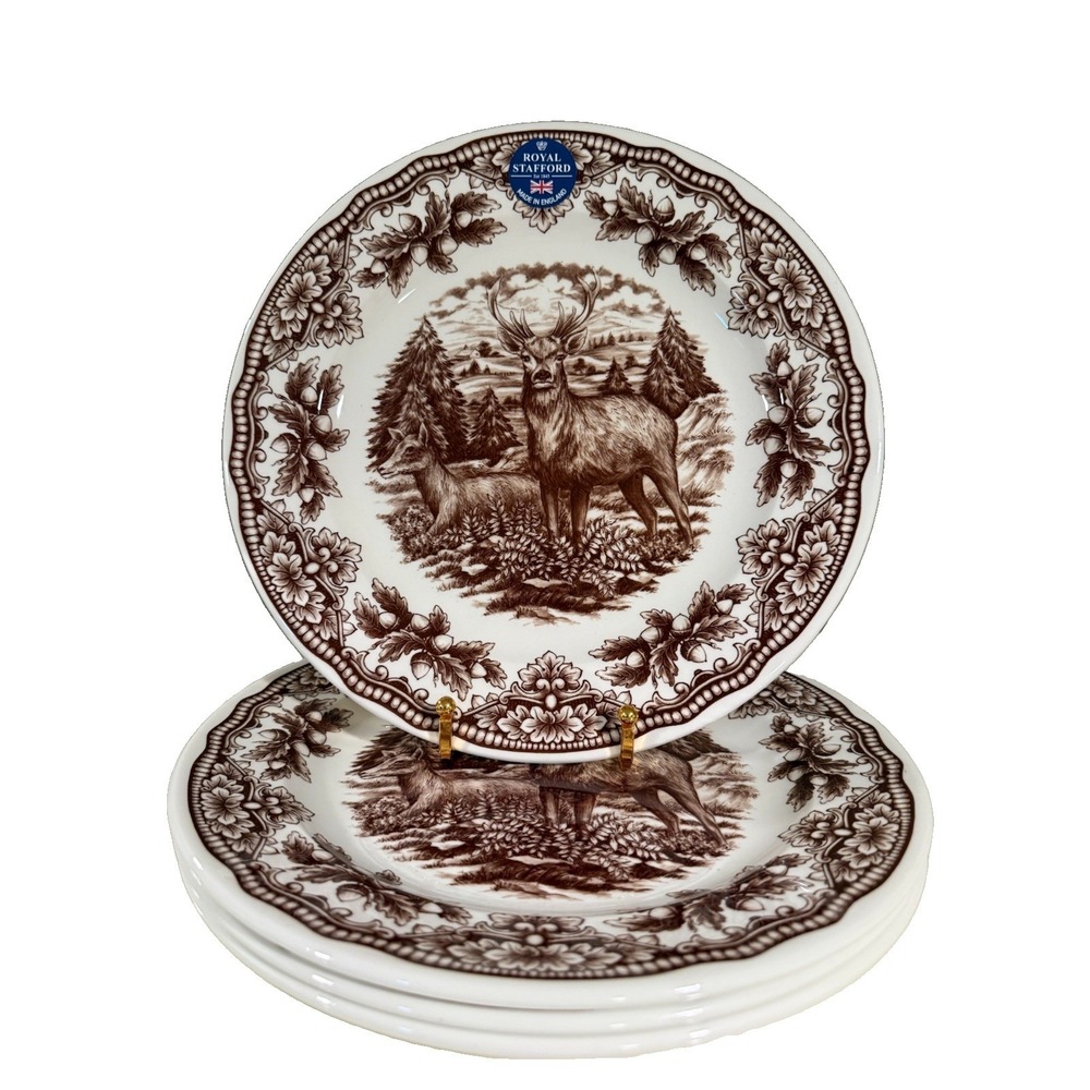Royal Stafford Stag Deer Fall Dinner 11" Plate England Set Of 4 New